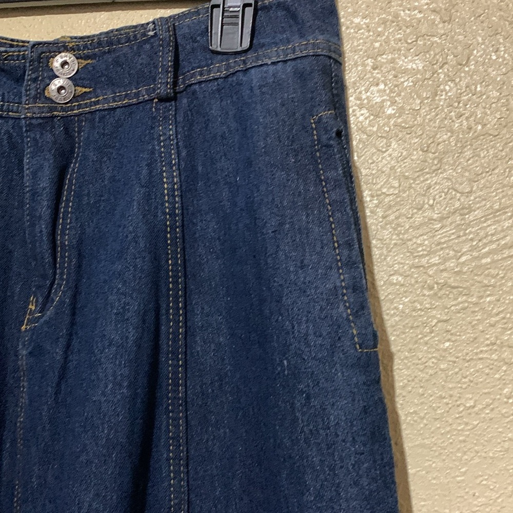 Tanming Long Midi Jean Skirt L Blue A-Line Full Front Zipper with Buttons Cotton - Picture 5 of 14